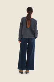 Strickjacke aus reiner Wolle mit Paspeltaschen, Grau meliert