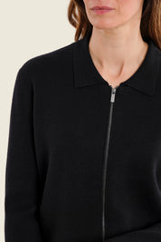 Strickjacke mit Reißverschluss und Kontrastärmeln, Schwarz