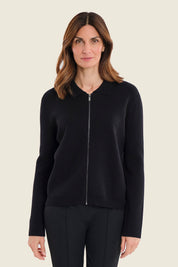 Strickjacke mit Reißverschluss und Kontrastärmeln, Schwarz