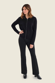 Strickjacke mit Reißverschluss und Kontrastärmeln, Schwarz
