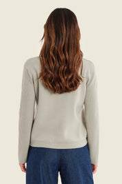 Strickjacke mit Reißverschluss und Kontrastärmeln, Moosgrün