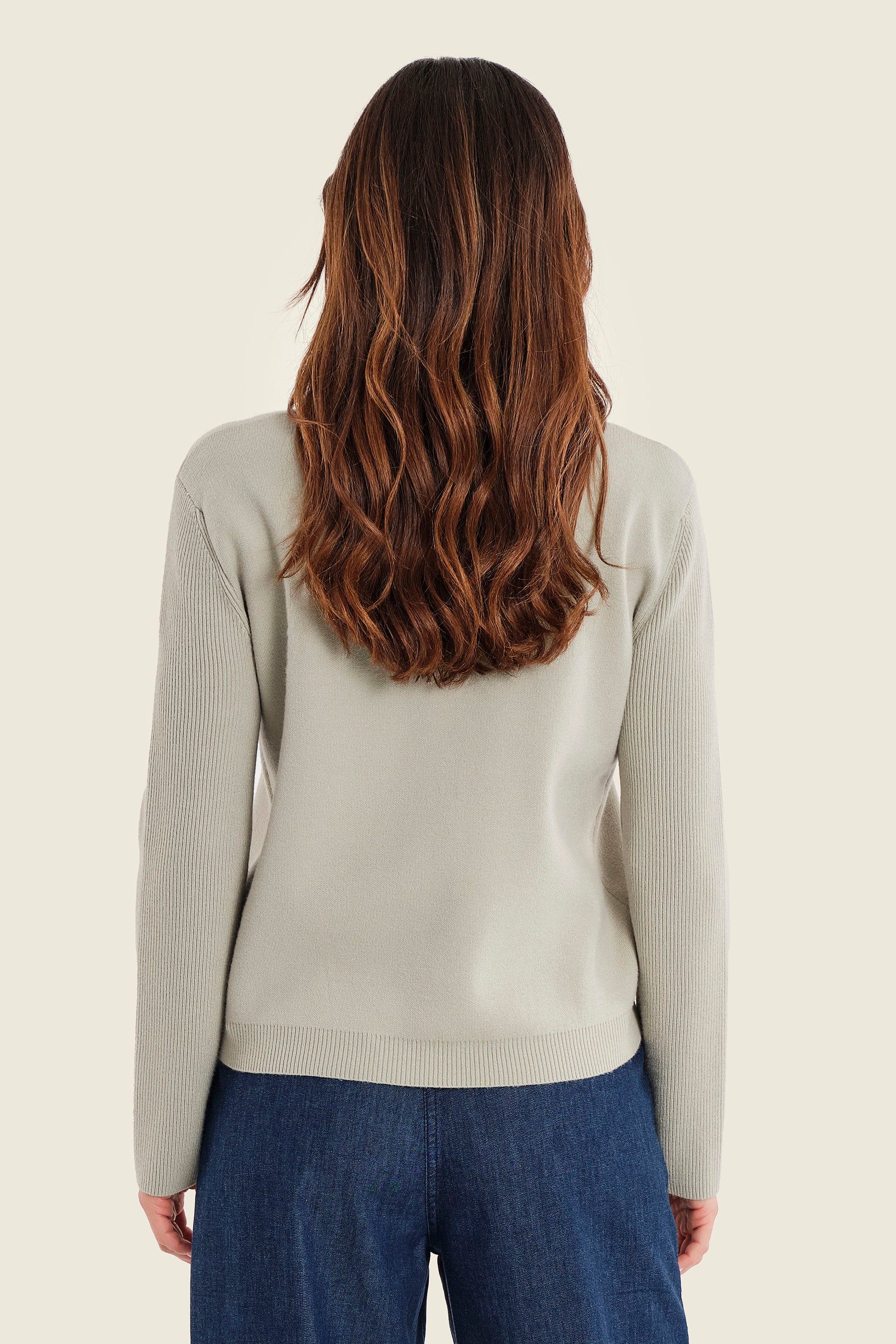 Strickjacke mit Reißverschluss und Kontrastärmeln, Moosgrün