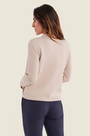 Strickjacke mit Reißverschluss und Kontrastärmeln, Eichenbeige