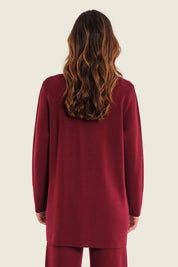 Lange Strickjacke mit Reverskragen, Rubinrot