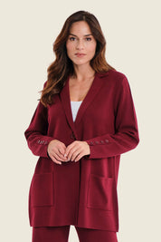 Lange Strickjacke mit Reverskragen, Rubinrot