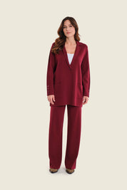 Lange Strickjacke mit Reverskragen, Rubinrot