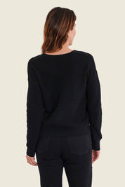 Pullover mit V-Ausschnitt und Rippeinsätzen, Schwarz