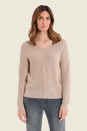 Pullover mit V-Ausschnitt und Rippeinsätzen, Silberbirke