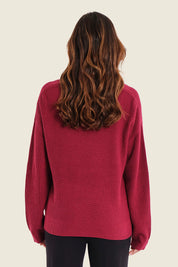 Pullover mit V-Ausschnitt und Rippeinsätzen, Rubinrot