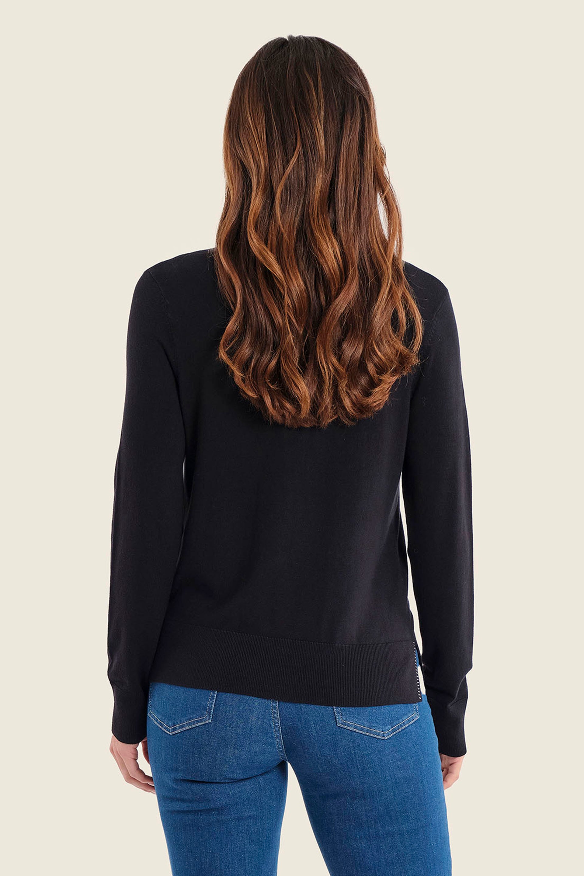 Strickjacke mit V-Ausschnitt und Kontrastbündchen, Schwarz