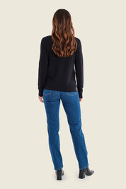 Strickjacke mit V-Ausschnitt und Kontrastbündchen, Schwarz