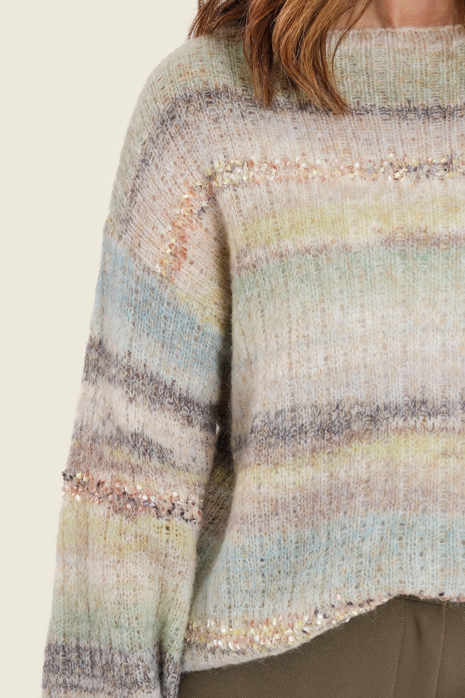 Pullover mit Farbverlauf und Raffärmeln, Moosgrün