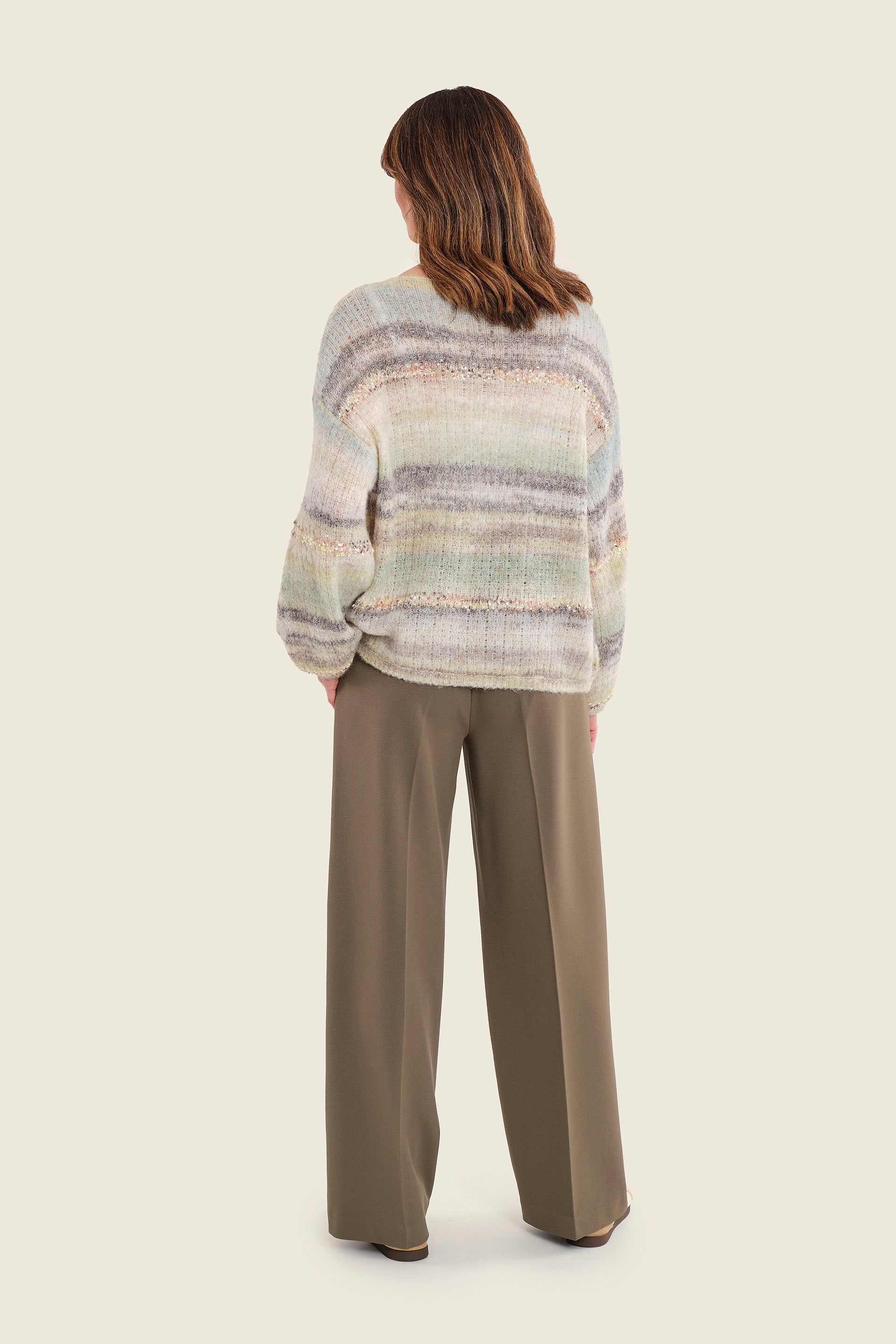 Pullover mit Farbverlauf und Raffärmeln, Moosgrün