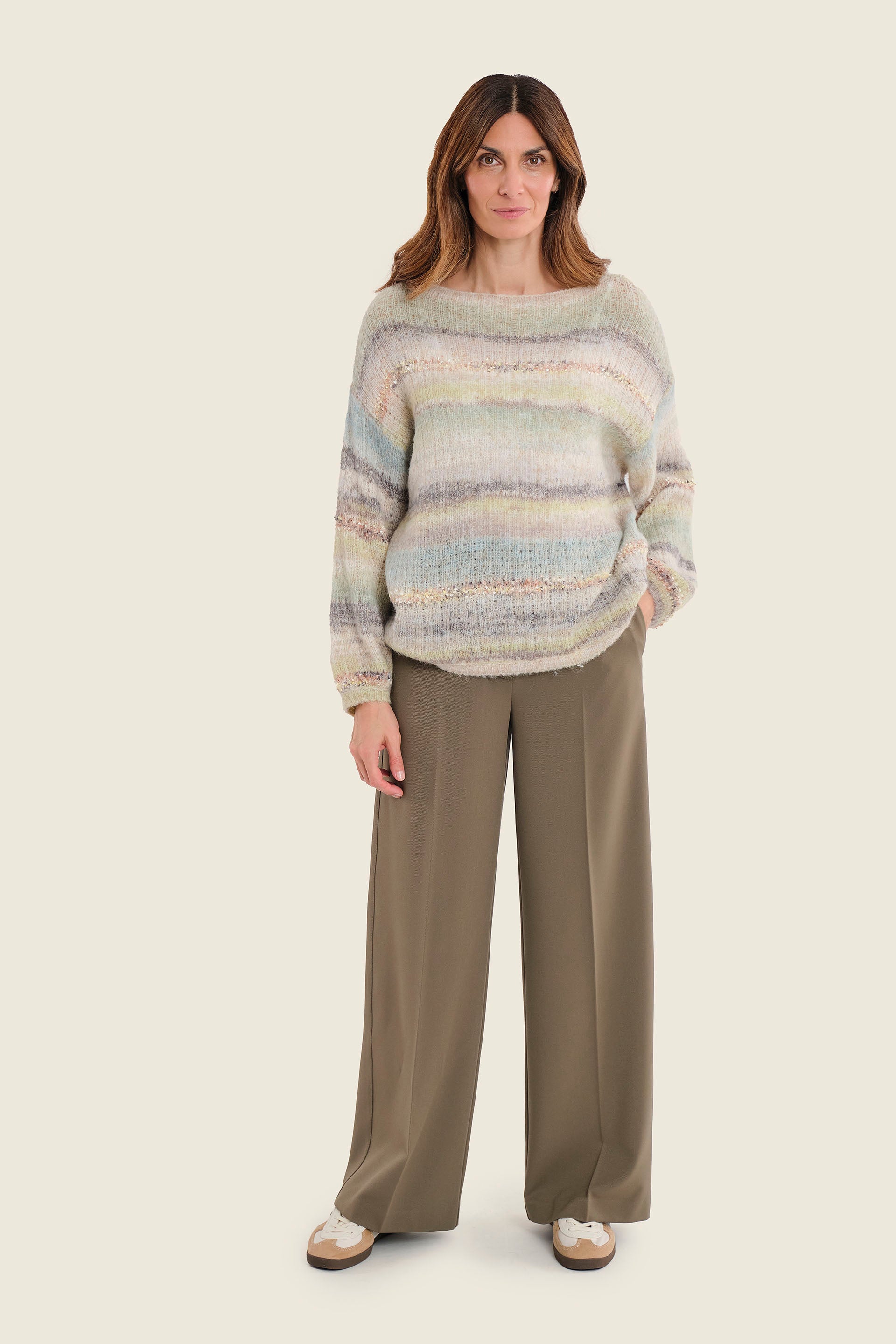 Pullover mit Farbverlauf und Raffärmeln, Moosgrün