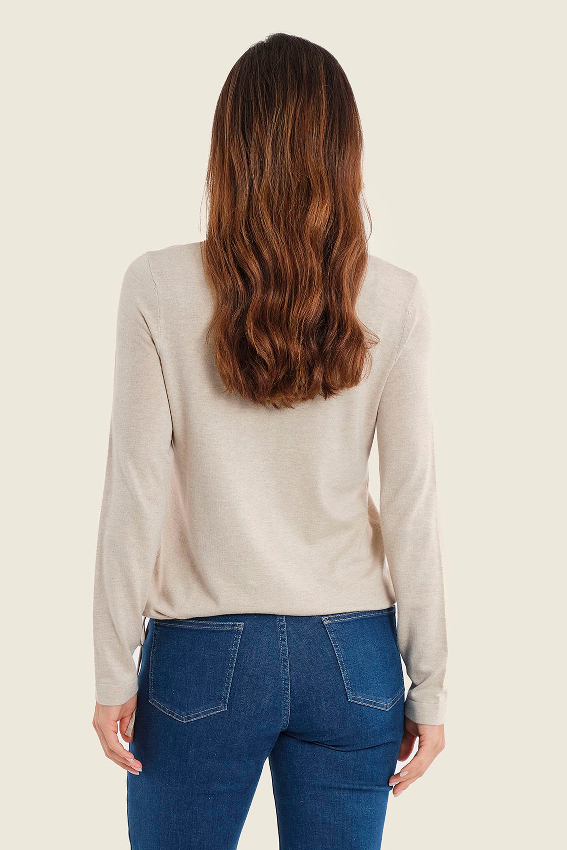 Feinstrickpullover mit Perlen, Eichenbeige