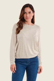 Feinstrickpullover mit Perlen, Eichenbeige