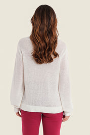 Pullover aus Woll-Alpaka-Mischung mit Stickerei, Wollweiß