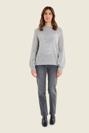 Pullover aus Woll-Alpaka-Mischung mit Stickerei, Perlgrau