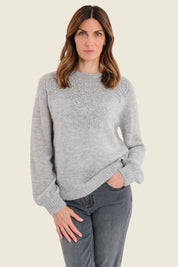 Pullover aus Woll-Alpaka-Mischung mit Stickerei, Perlgrau