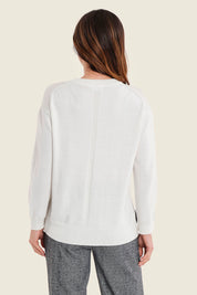 Pullover im Colour-Block mit gemustertem Vorderteil, Wollweiß