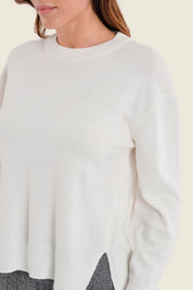 Pullover im Colour-Block mit gemustertem Vorderteil, Wollweiß