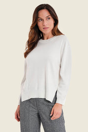 Pullover im Colour-Block mit gemustertem Vorderteil, Wollweiß