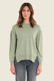 Pullover im Colour-Block mit gemustertem Vorderteil, Moosgrün