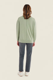 Pullover im Colour-Block mit gemustertem Vorderteil, Moosgrün