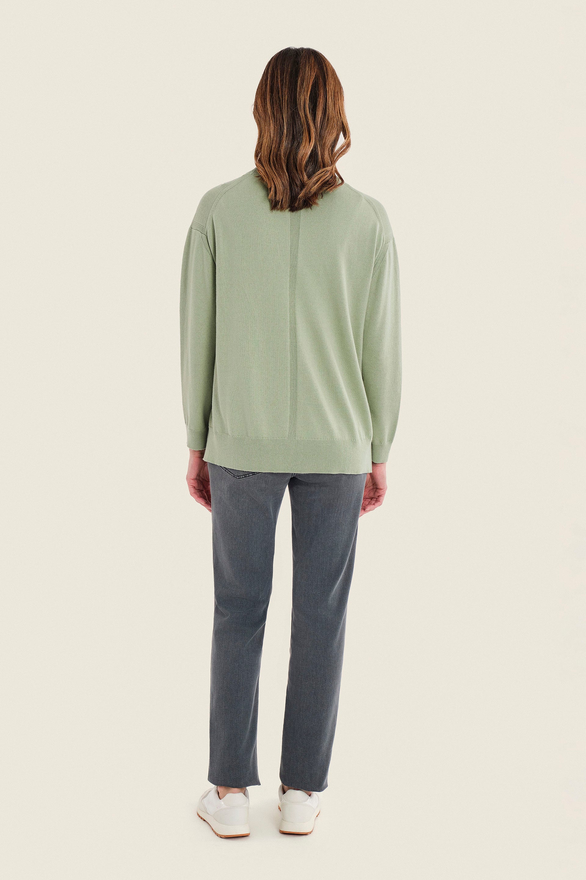 Pullover im Colour-Block mit gemustertem Vorderteil, Moosgrün