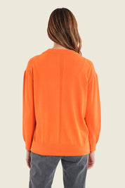Pullover im Colour-Block mit gemustertem Vorderteil, Flamingo-Orange