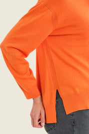 Pullover im Colour-Block mit gemustertem Vorderteil, Flamingo-Orange