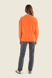 Pullover im Colour-Block mit gemustertem Vorderteil, Flamingo-Orange