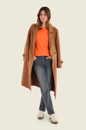 Pullover im Colour-Block mit gemustertem Vorderteil, Flamingo-Orange