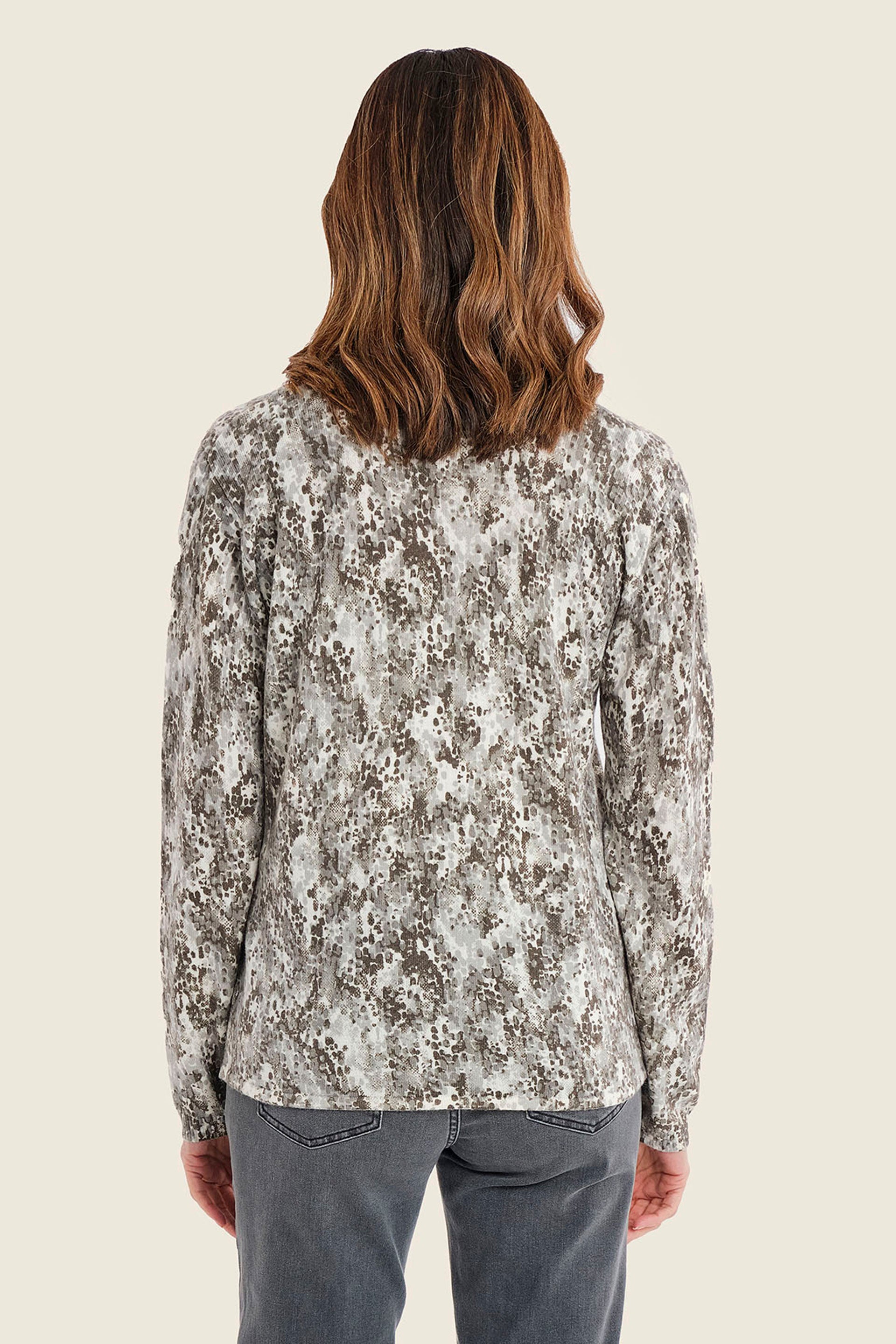 Pullover mit V-Ausschnitt und Allovermuster, Grün gemustert
