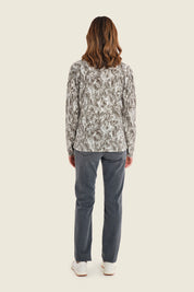 Pullover mit V-Ausschnitt und Allovermuster, Grün gemustert