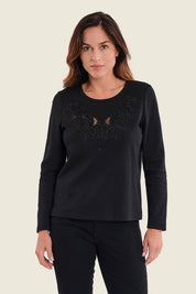 Sweatshirt mit Stickerei, Schwarz