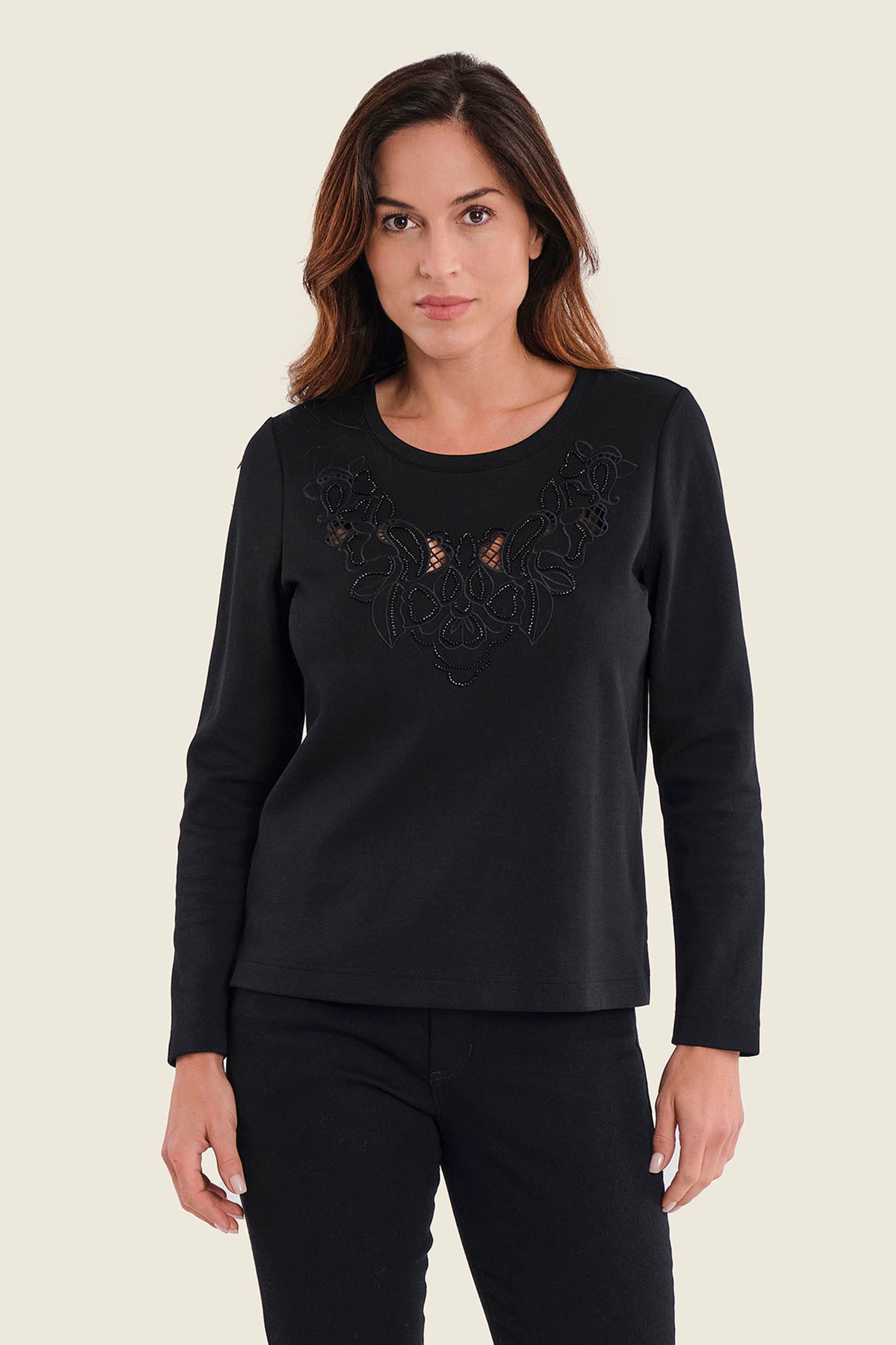 Sweatshirt mit Stickerei, Schwarz