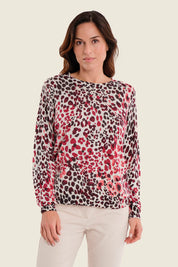 Pullover mit Tiermuster und Kontrastbündchen, Wildmuster Rauch