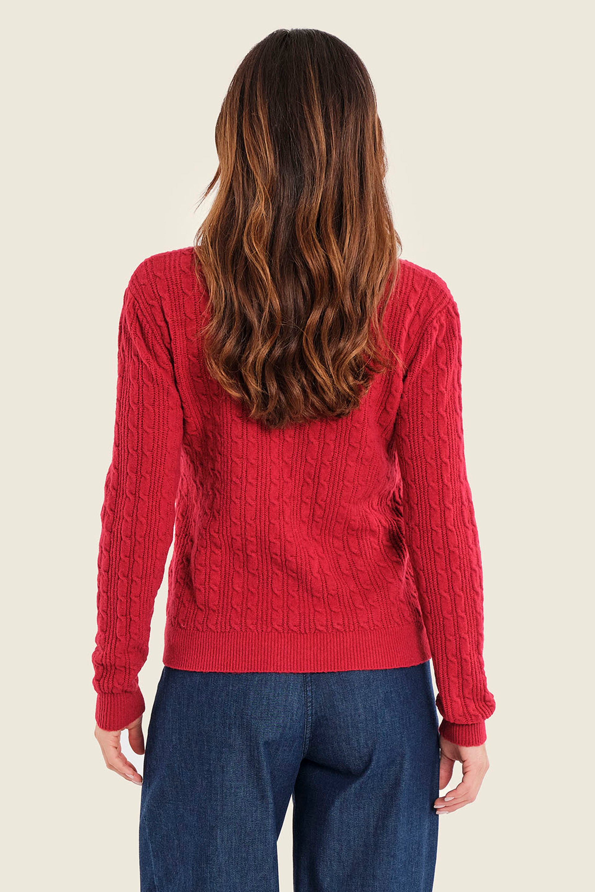 Pullover mit Zopfmuster, Kirschrot