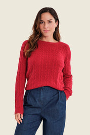Pullover mit Zopfmuster, Kirschrot