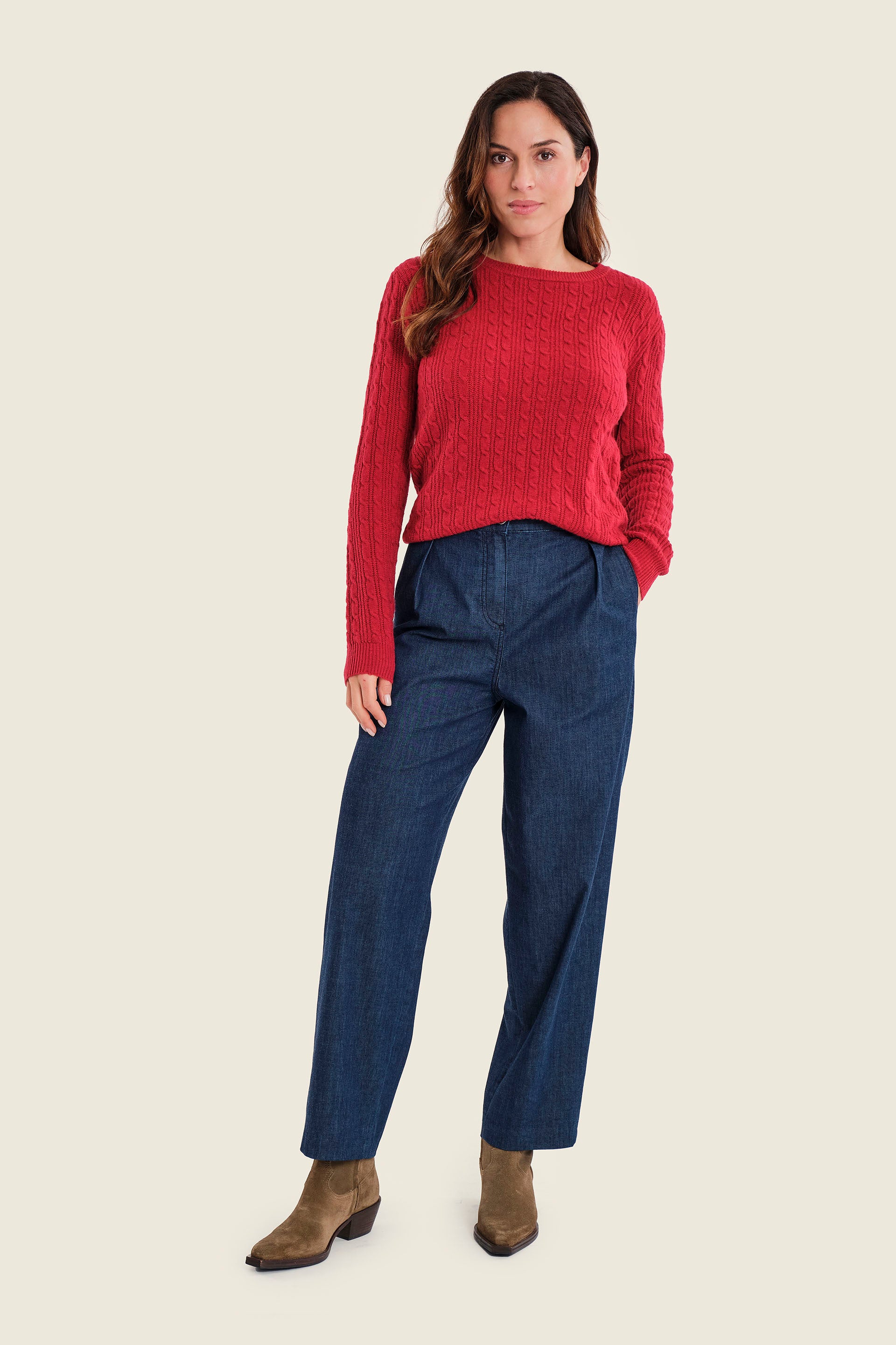 Pullover mit Zopfmuster, Kirschrot