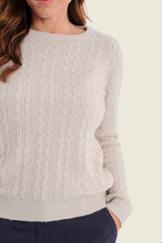 Pullover mit Zopfmuster, Birkenbeige