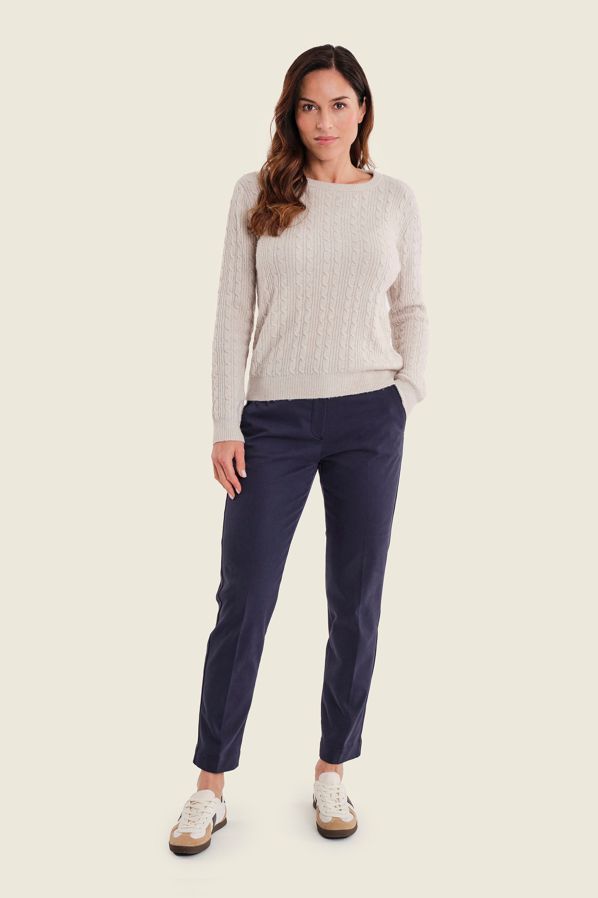 Pullover mit Zopfmuster, Birkenbeige