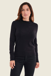 Pullover mit Stehkragen und Kontrastblenden, Schwarz
