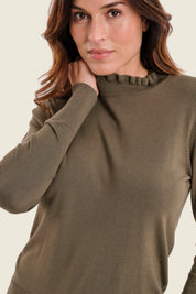 Pullover mit Stehkragen und Kontrastblenden, Meeresgrün