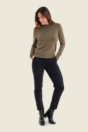 Pullover mit Stehkragen und Kontrastblenden, Meeresgrün