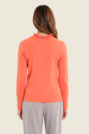 Pullover mit Stehkragen und Kontrastblenden, Flamingo-Orange