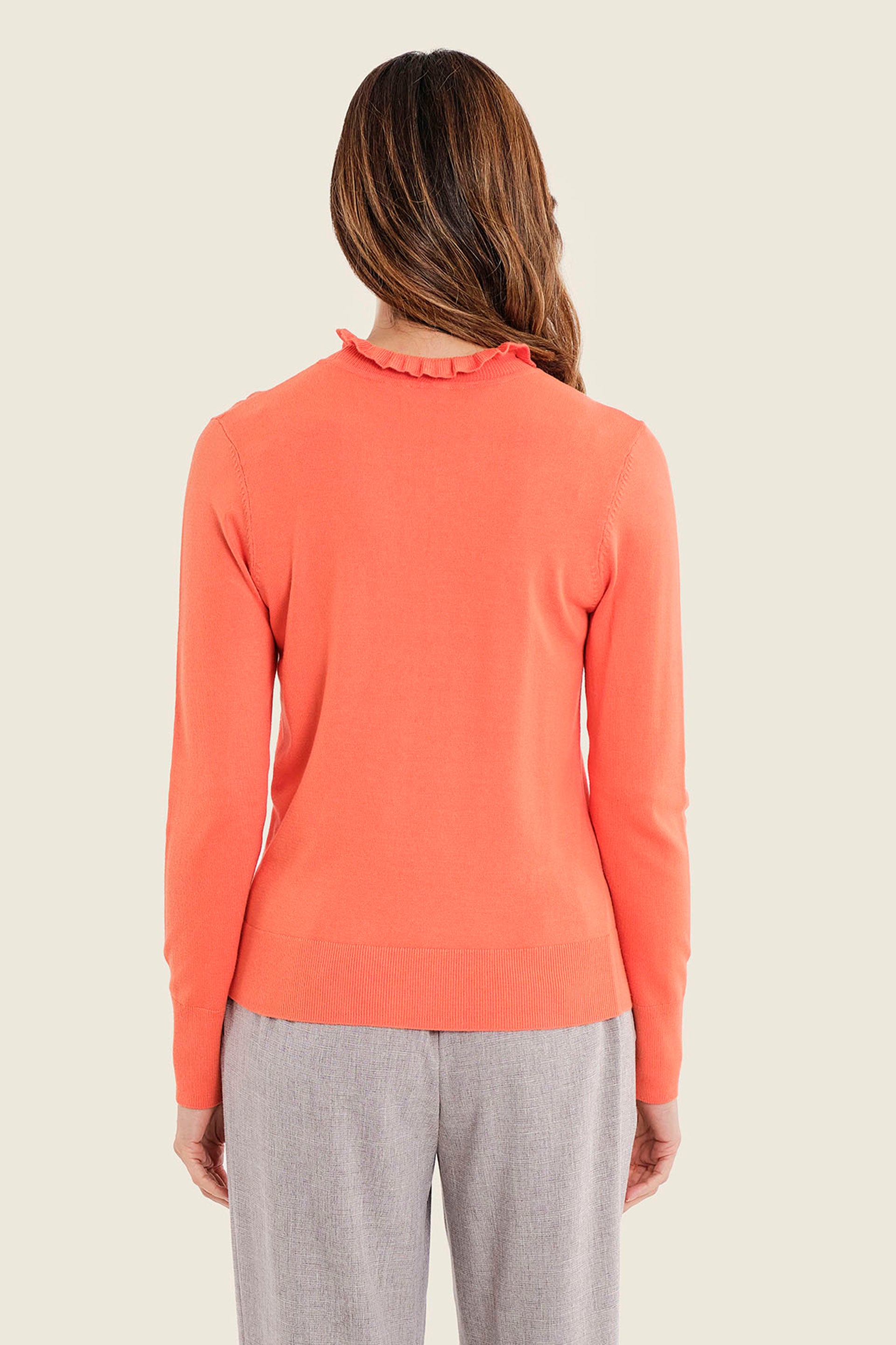 Pullover mit Stehkragen und Kontrastblenden, Flamingo-Orange