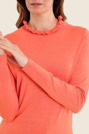 Pullover mit Stehkragen und Kontrastblenden, Flamingo-Orange