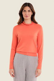 Pullover mit Stehkragen und Kontrastblenden, Flamingo-Orange